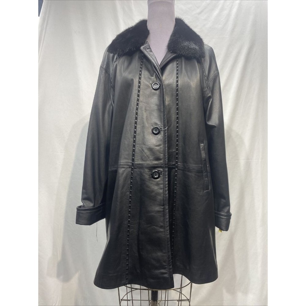 black lamb leather stroller ranch mink collar (335